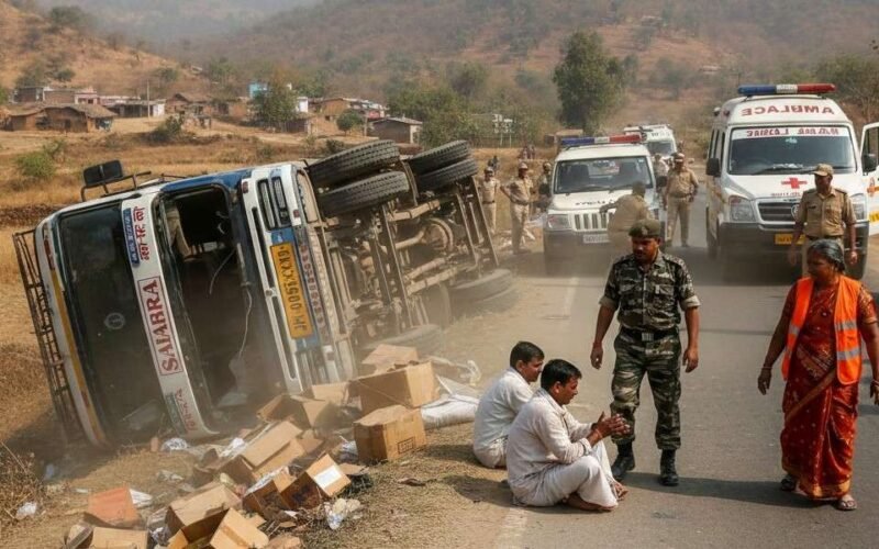 टोंटो थाना क्षेत्र में मालवाहक ट्रक पलटा, सीआरपीएफ 174 बटालियन के दो जवान घायल
